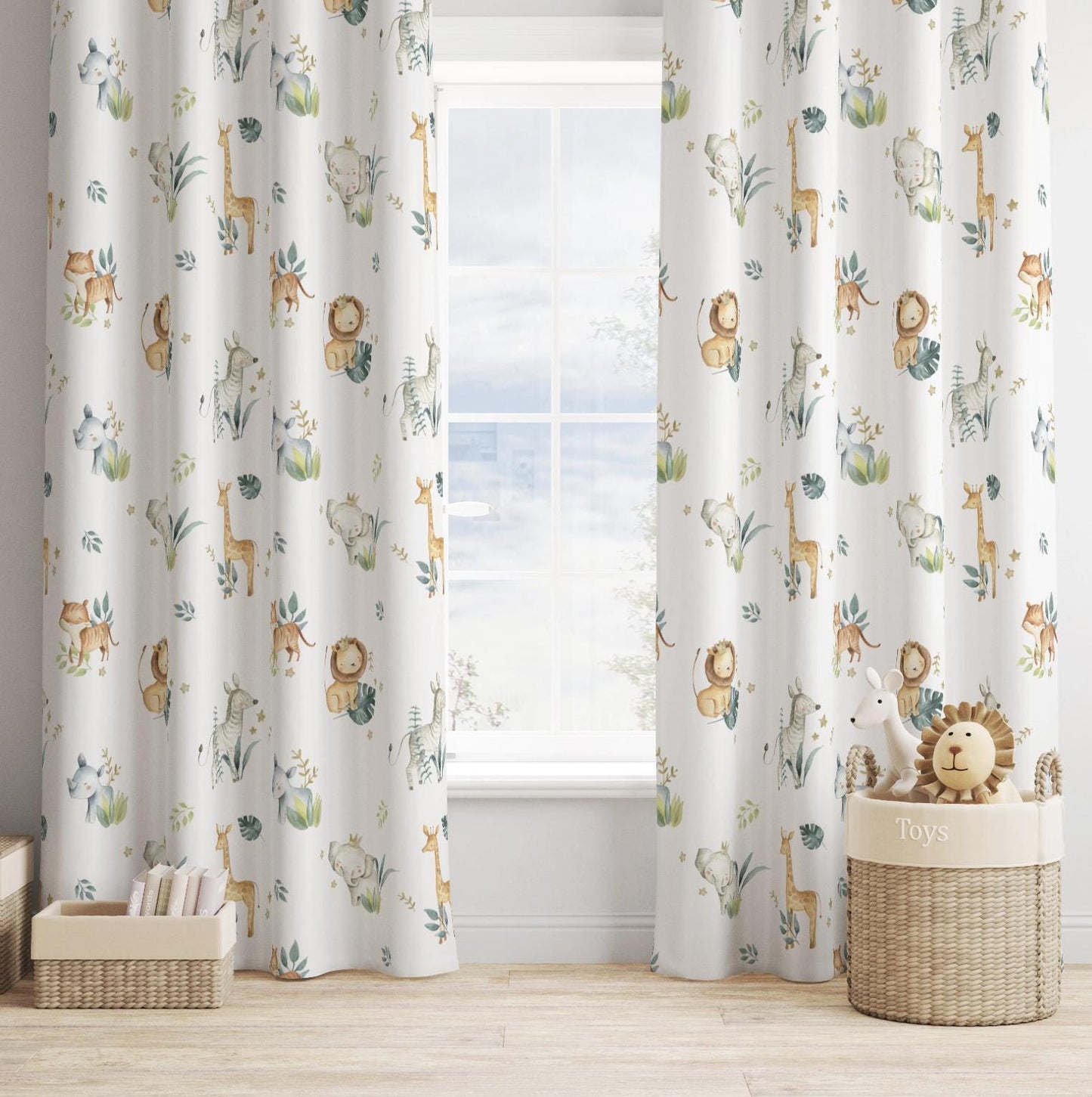 Safari Animals with Leaves - Curtains (Standard or Blackout)