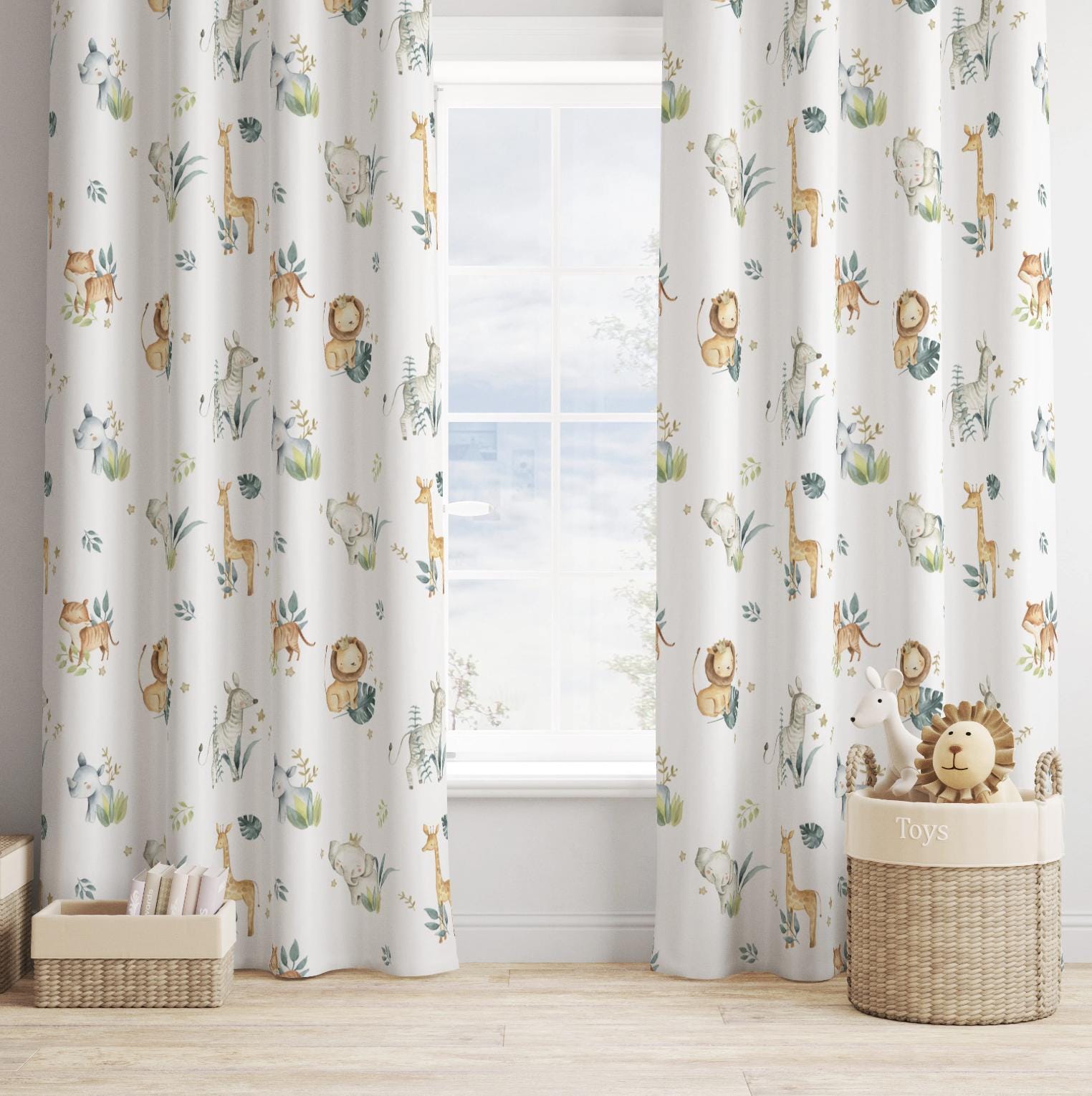 Safari Animals with Leaves - Curtains (Standard or Blackout)