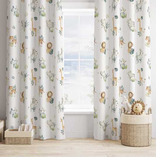 Safari Animals with Leaves - Curtains (Standard or Blackout)