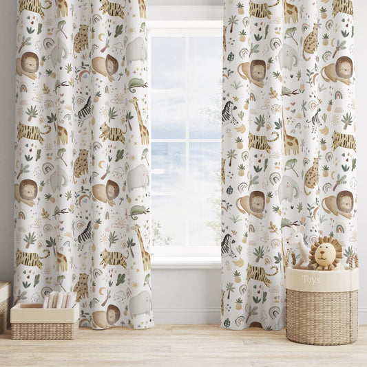 Safari Doodle Curtains, Nursery Curtains Blackout or Non Blackout, Curtains with Eyelets, Ready to post