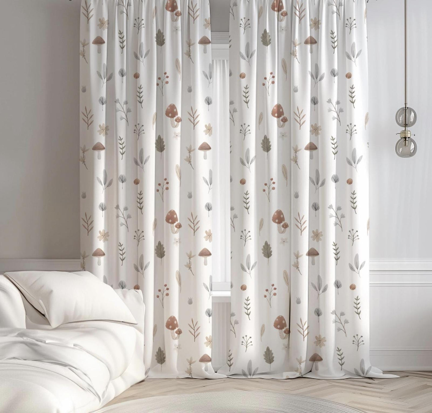 Woodland Mushroom and Flowers - Curtains (Standard or Blackout)