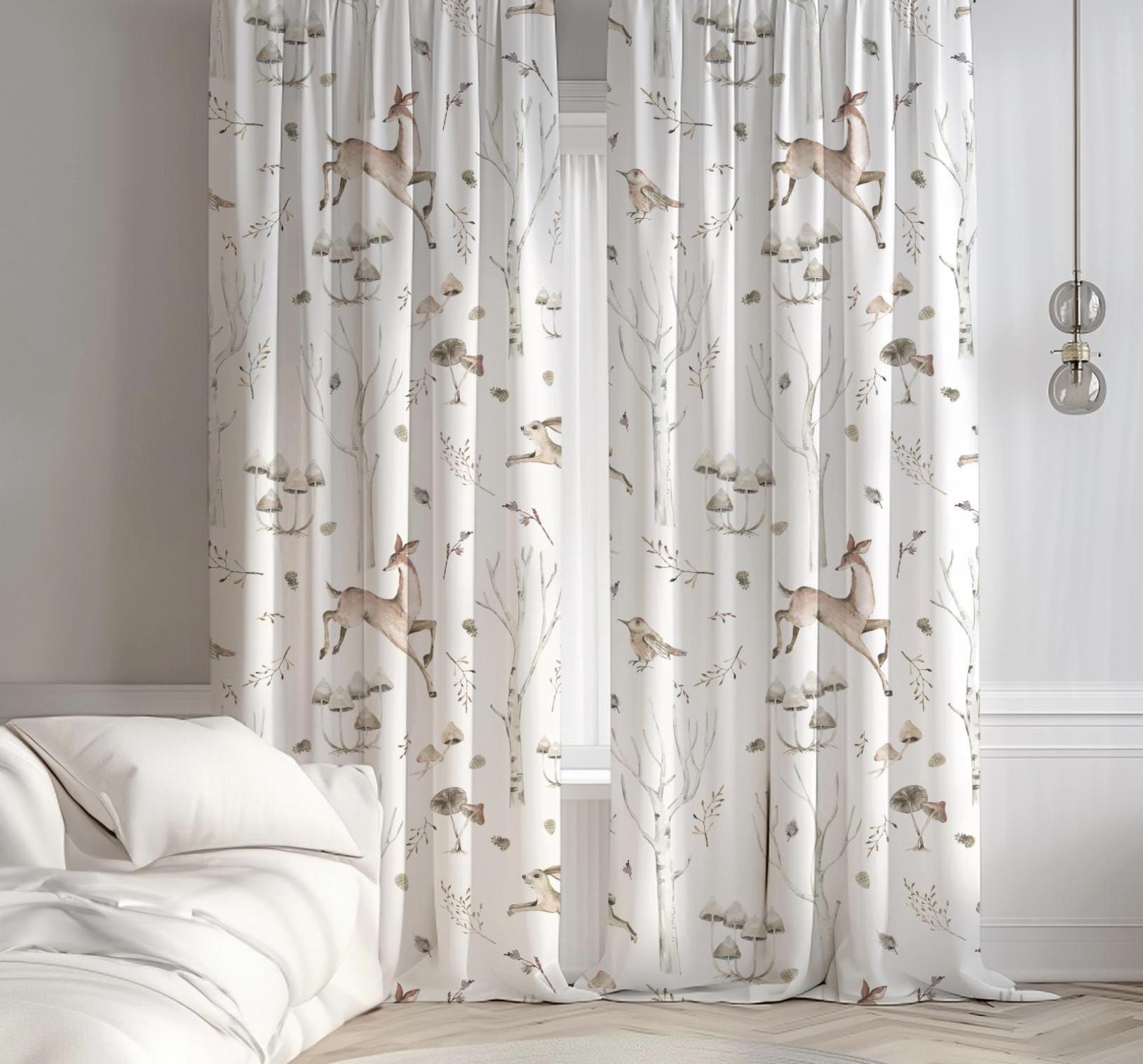 Woodland Twigs and Deers - Curtains (Standard or Blackout)