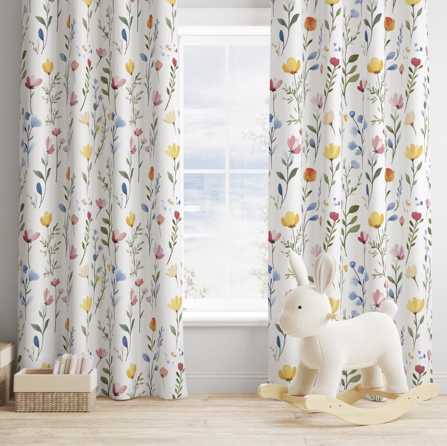 Watercolour Flower Curtains - Curtains (Standard or Blackout)