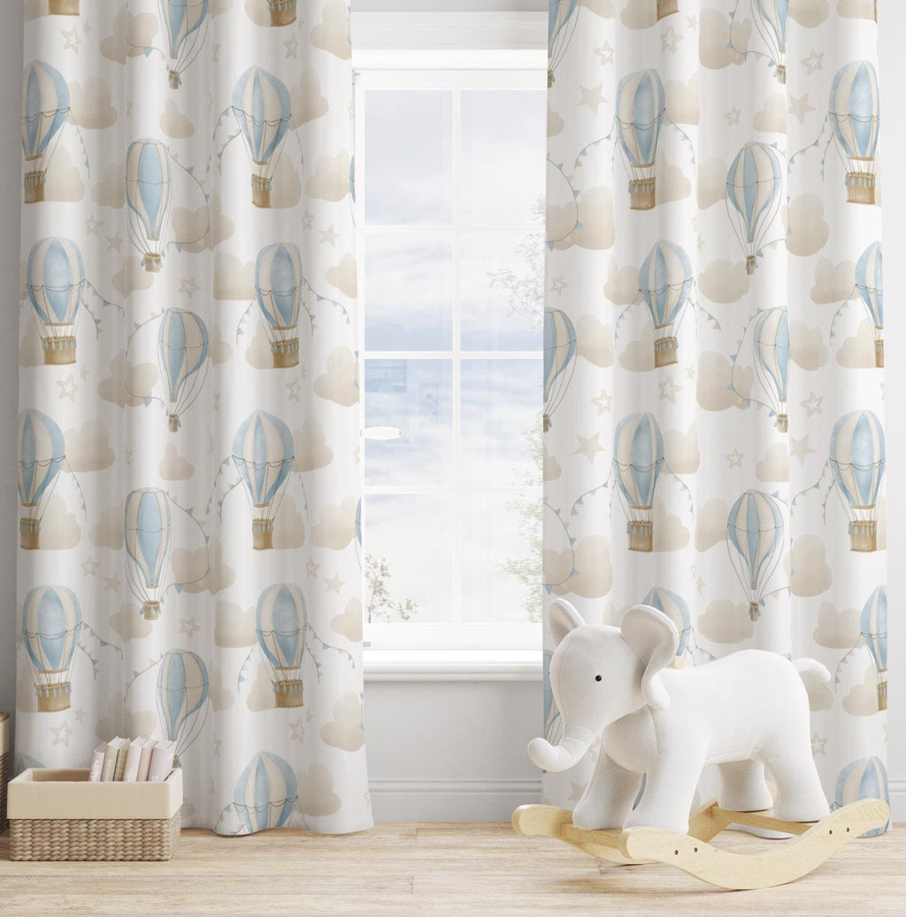 Multiple Hot Air Balloons - Baby Blue Curtains, Nursery Curtains Blackout or Non Blackout, Curtains with Eyelets