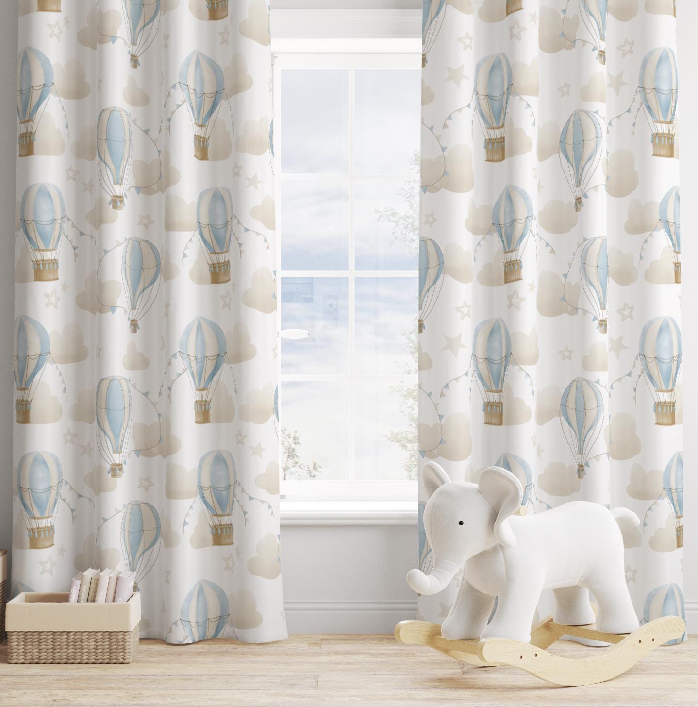 Multiple Hot Air Balloons, Blue - Curtains (Standard or Blackout)