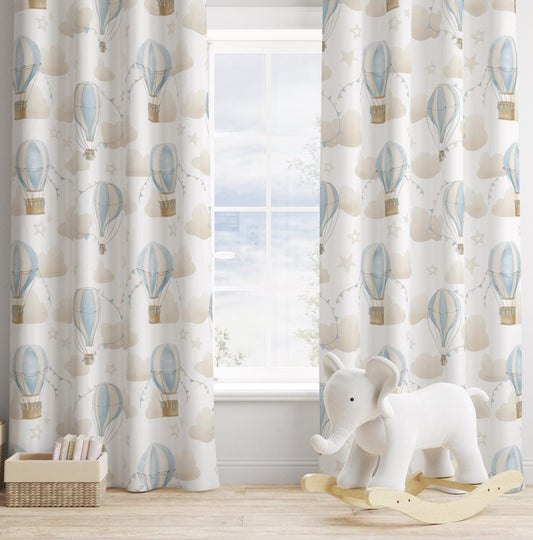 Multiple Hot Air Balloons, Blue - Curtains (Standard or Blackout)