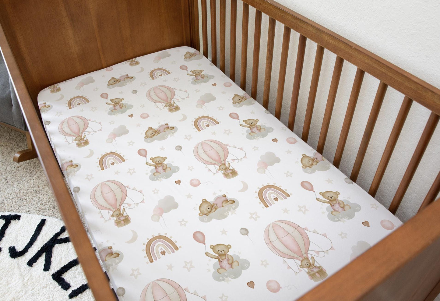 Hot Air Balloons With Pink Rainbows & Bears - Bedding