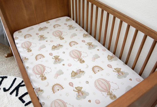Hot Air Balloons With Pink Rainbows & Bears - Bedding