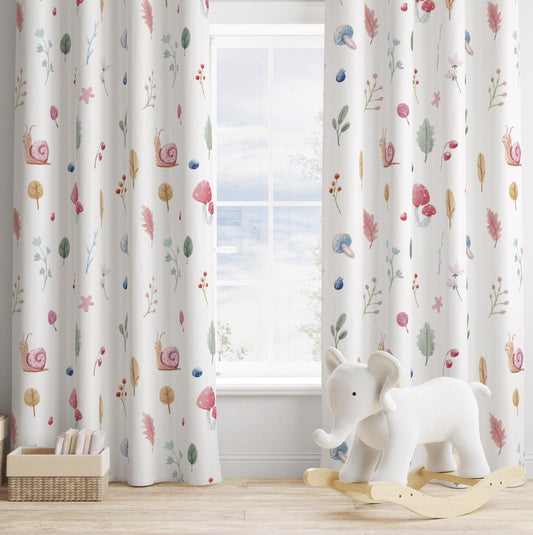 Woodland - Colourful Snails and Mushroom - Curtains (Standard or Blackout)