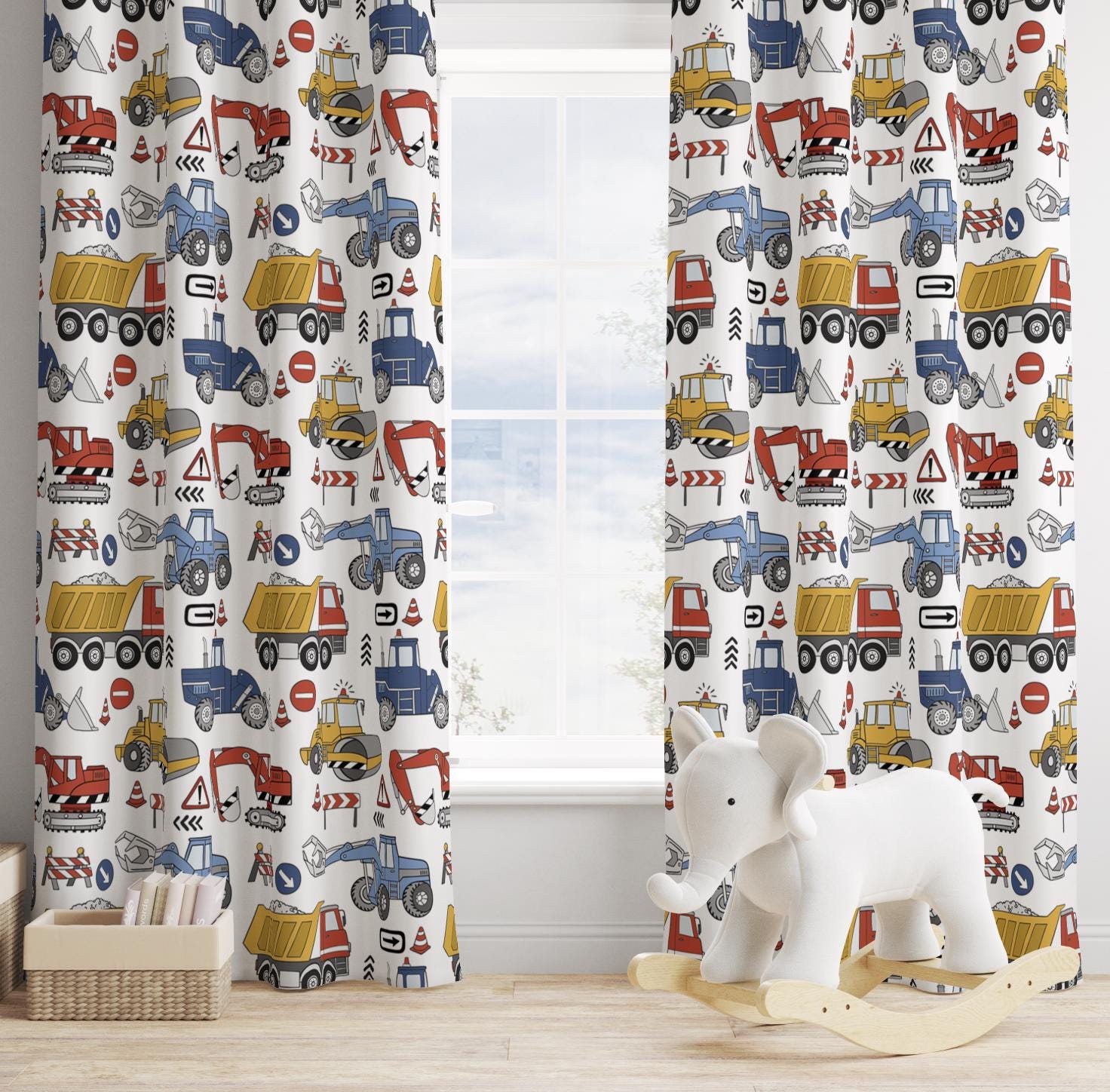 Colourful Trucks and Diggers - Curtains (Standard or Blackout)