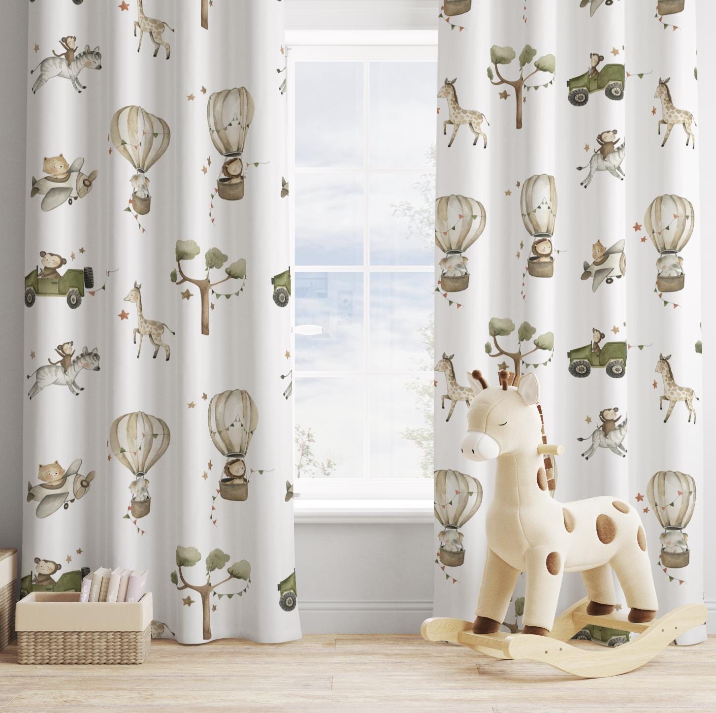 Hot Air Balloons with Safari Animals - Curtains (Standard or Blackout)