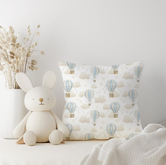 Multiple Hot Air Balloons - Baby Blue Pillow - Square Pillow, kids square throw pillow decor, Children's Room Decor, Cotbed bedding, bedding