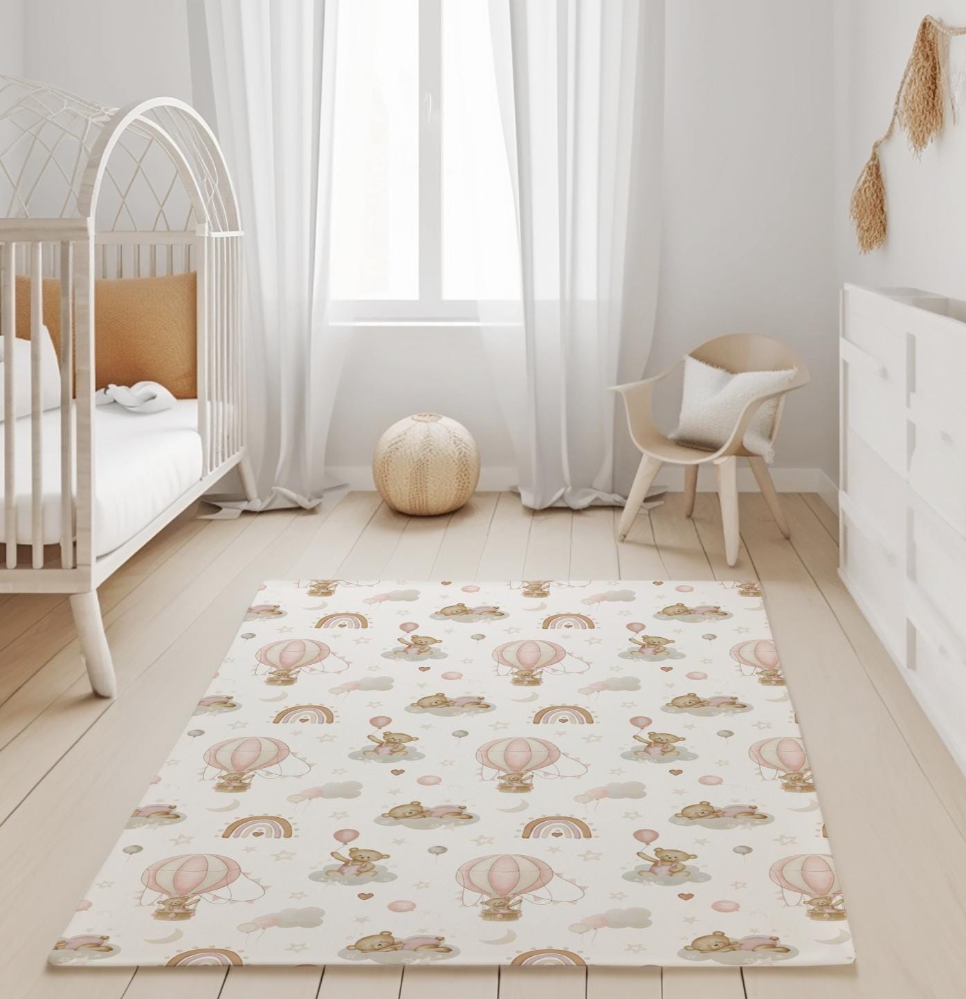 Hot Air Balloons Pink with Rainbows & Bears - Rug