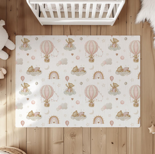 Hot Air Balloons Pink with Rainbows & Bears - Rug