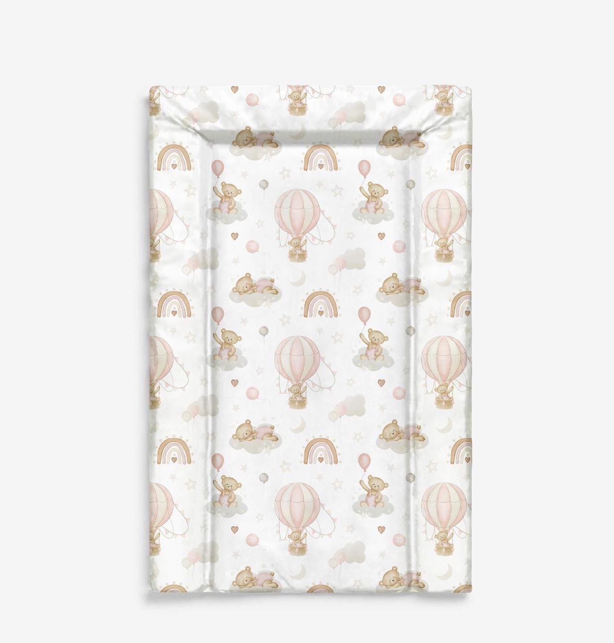 Pink Hot Air Balloons with Rainbows & Bears - Baby Changing Mat