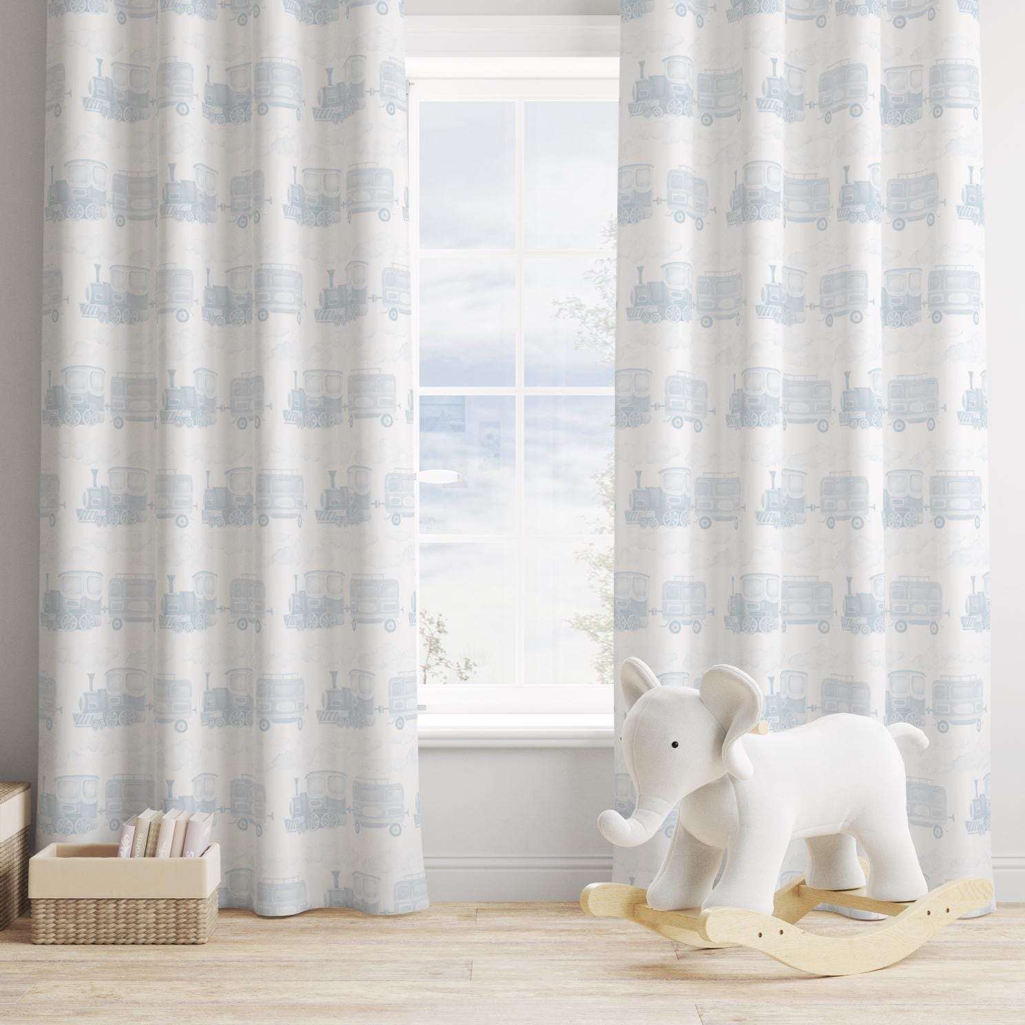 Blue Pale Vintage Trains - Curtains (Standard or Blackout)