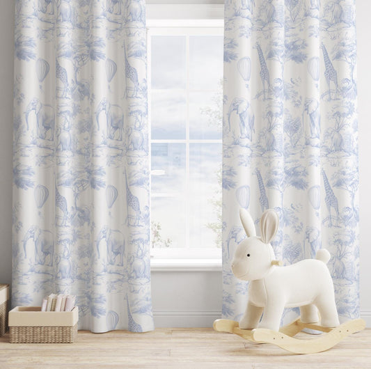 Safari Chinoiserie Toile de Jouy, Blue- Curtains (Standard or Blackout)