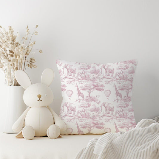 Safari Chinoiserie Toile de Jouy, Pink - Square Pillow