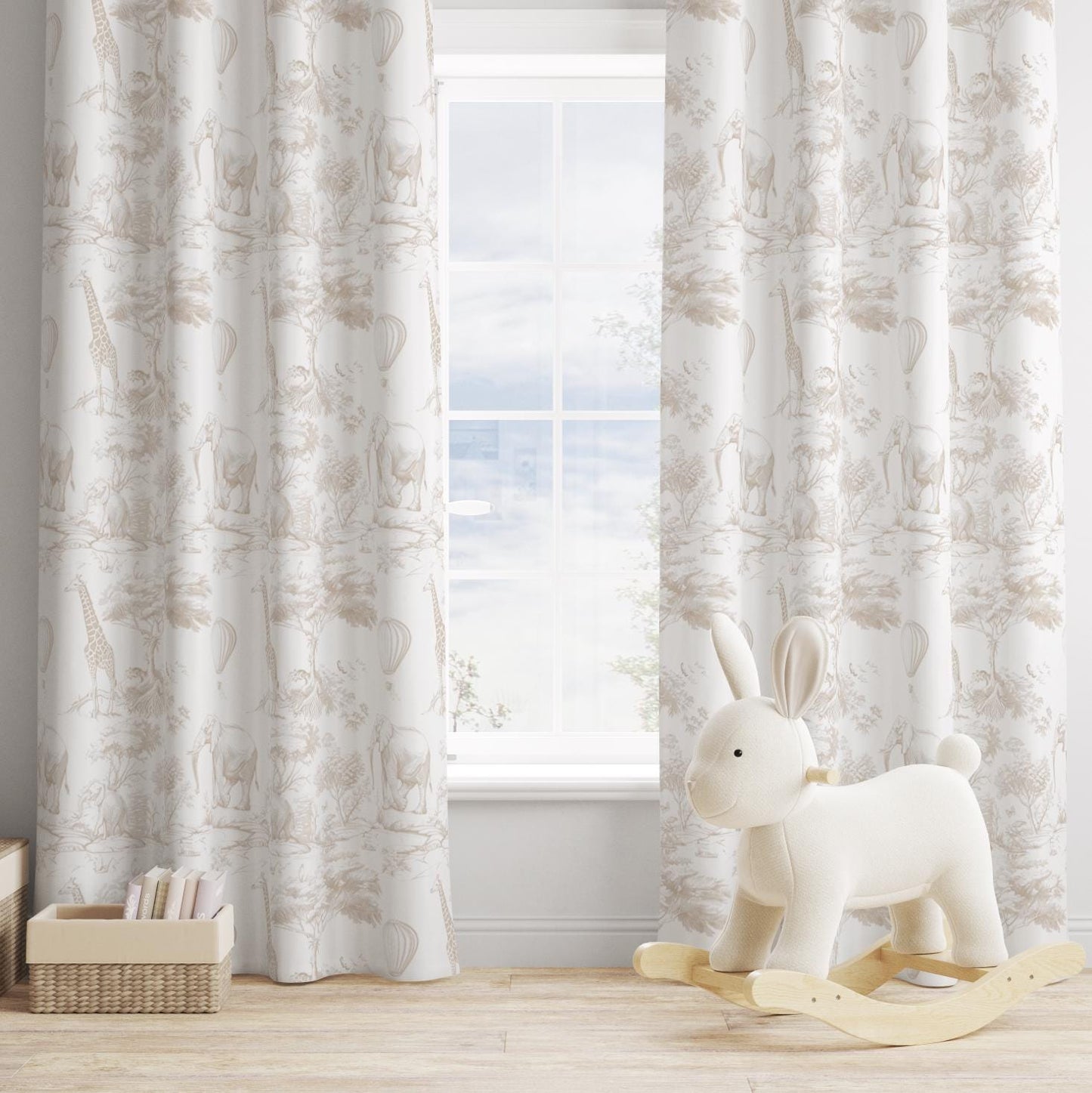 Safari Chinoiserie Toile de Jouy, Beige - Curtains (Standard or Blackout)