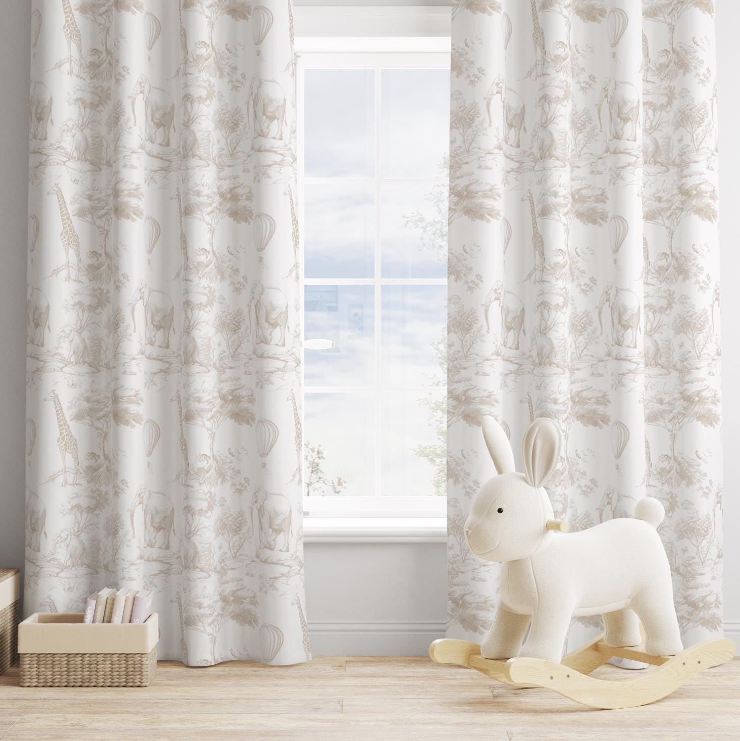 Safari Chinoiserie Toile de Jouy, Beige - Curtains (Standard or Blackout)