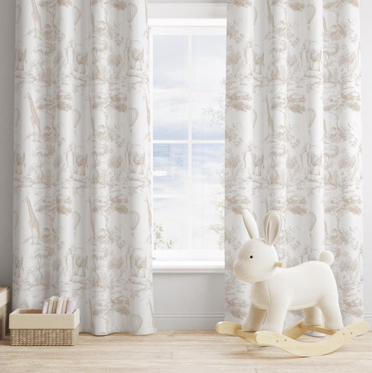 Safari Chinoiserie Toile de Jouy, Beige - Curtains (Standard or Blackout)