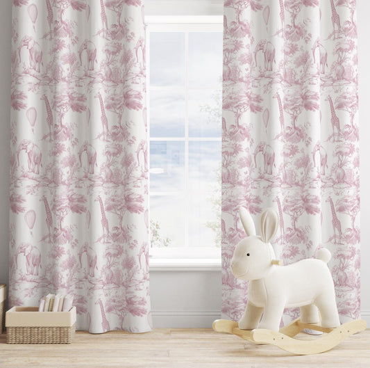 Safari Chinoiserie Toile de Jouy, Pink - Curtains (Standard or Blackout)
