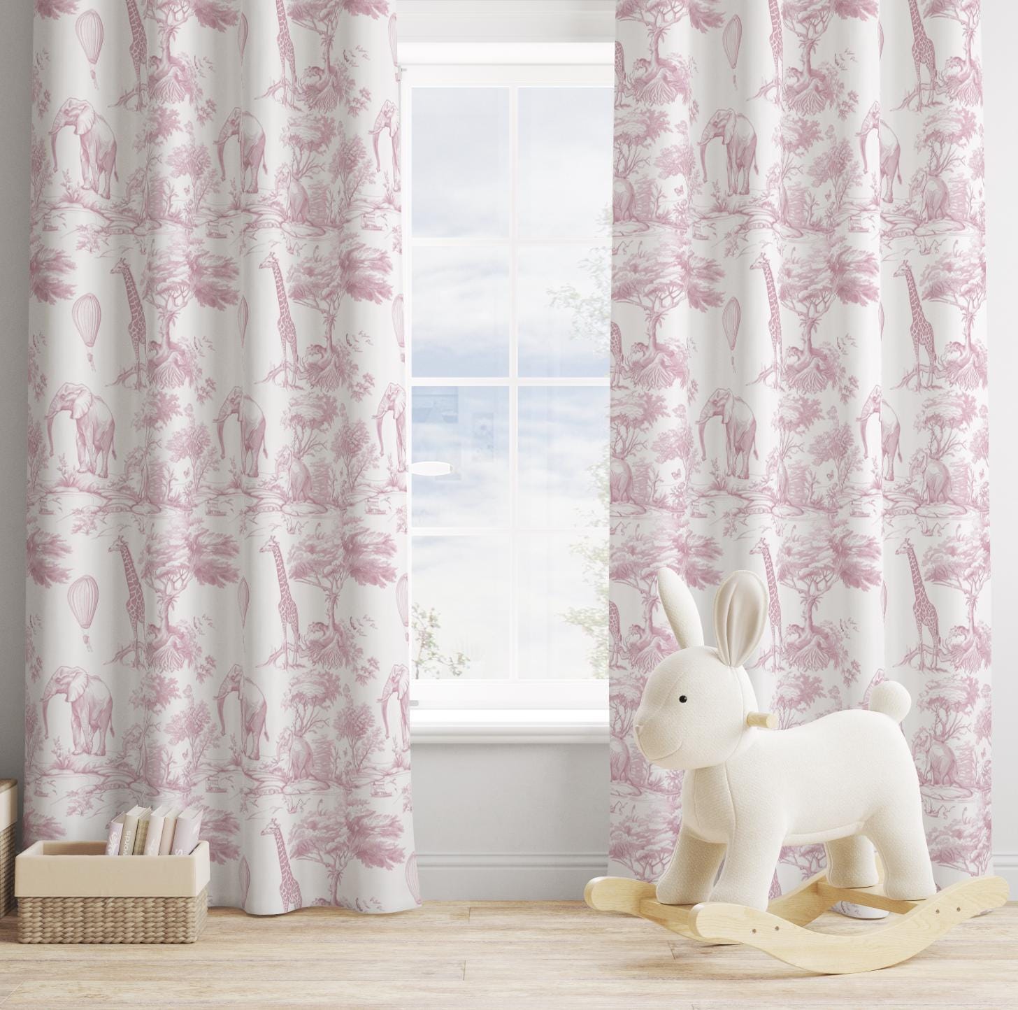 Chinoiserie Toile de Jouy Safari - PINK, Curtains, Eyelet, Safari Curtains, Ready to Post