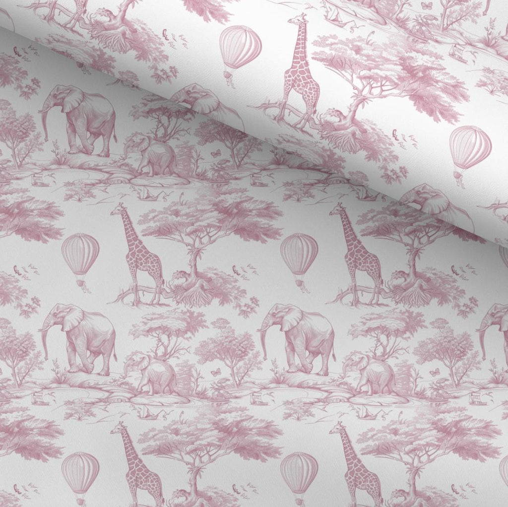 100% Cotton Fabric, Chinoiserie Toile de Jouy Safari - Deep Pink, Fabric, Baby Nursery Fabric, Quilting Fabric, 147cm Wide, Meter