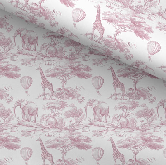 100% Cotton Fabric, Chinoiserie Toile de Jouy Safari - Deep Pink, Fabric, Baby Nursery Fabric, Quilting Fabric, 147cm Wide, Meter