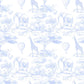 100% Cotton Fabric, Chinoiserie Toile de Jouy Safari - Blue, Fabric, Baby Nursery Fabric, Quilting Fabric, 147cm Wide, Meter