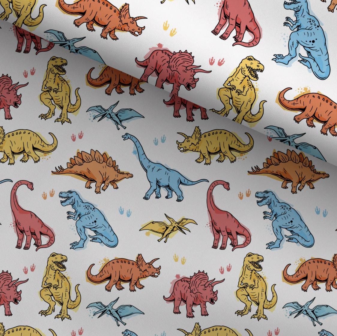 100% Cotton Fabric, Colourful Dinosaurs, Fabric, Baby Nursery Fabric, Quilting Fabric, 147cm Wide, Meter