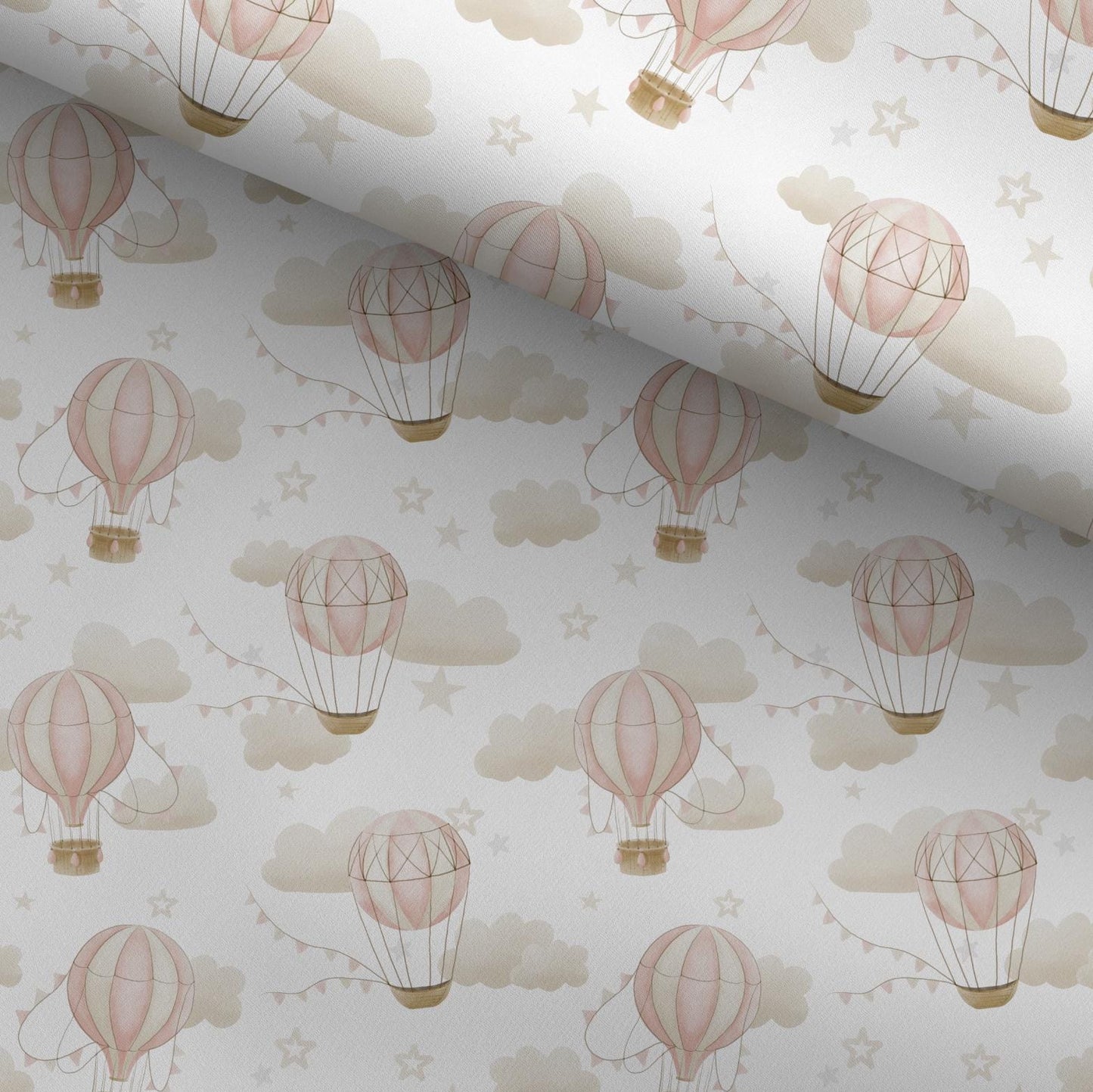 100% Cotton Fabric, Multiple Hot Air Balloons PINK, Fabric, Baby Nursery Fabric, Quilting Fabric, 147cm Wide, Meter