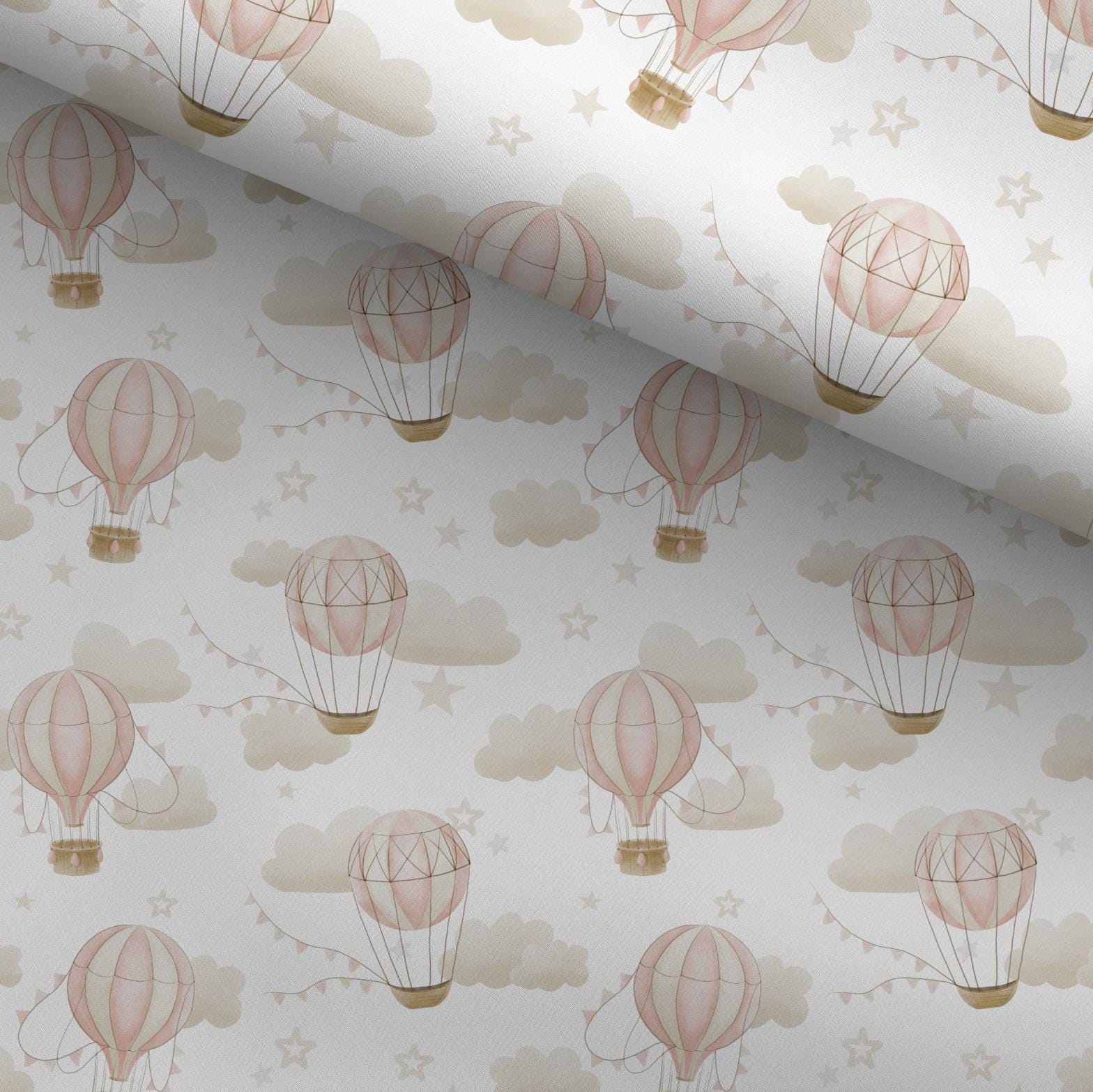 100% Cotton Fabric, Multiple Hot Air Balloons PINK, Fabric, Baby Nursery Fabric, Quilting Fabric, 147cm Wide, Meter
