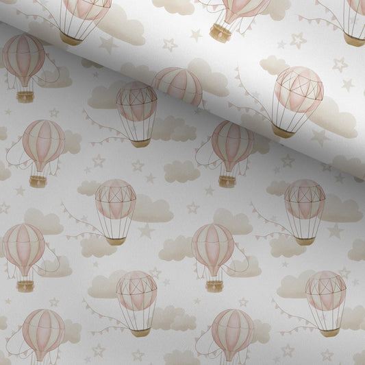 100% Cotton Fabric, Multiple Hot Air Balloons PINK, Fabric, Baby Nursery Fabric, Quilting Fabric, 147cm Wide, Meter