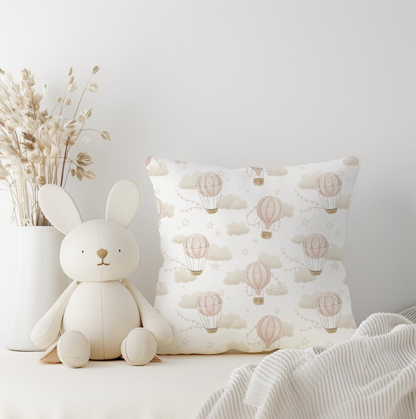 Multiple Hot Air Balloons, Pink - Square Pillow