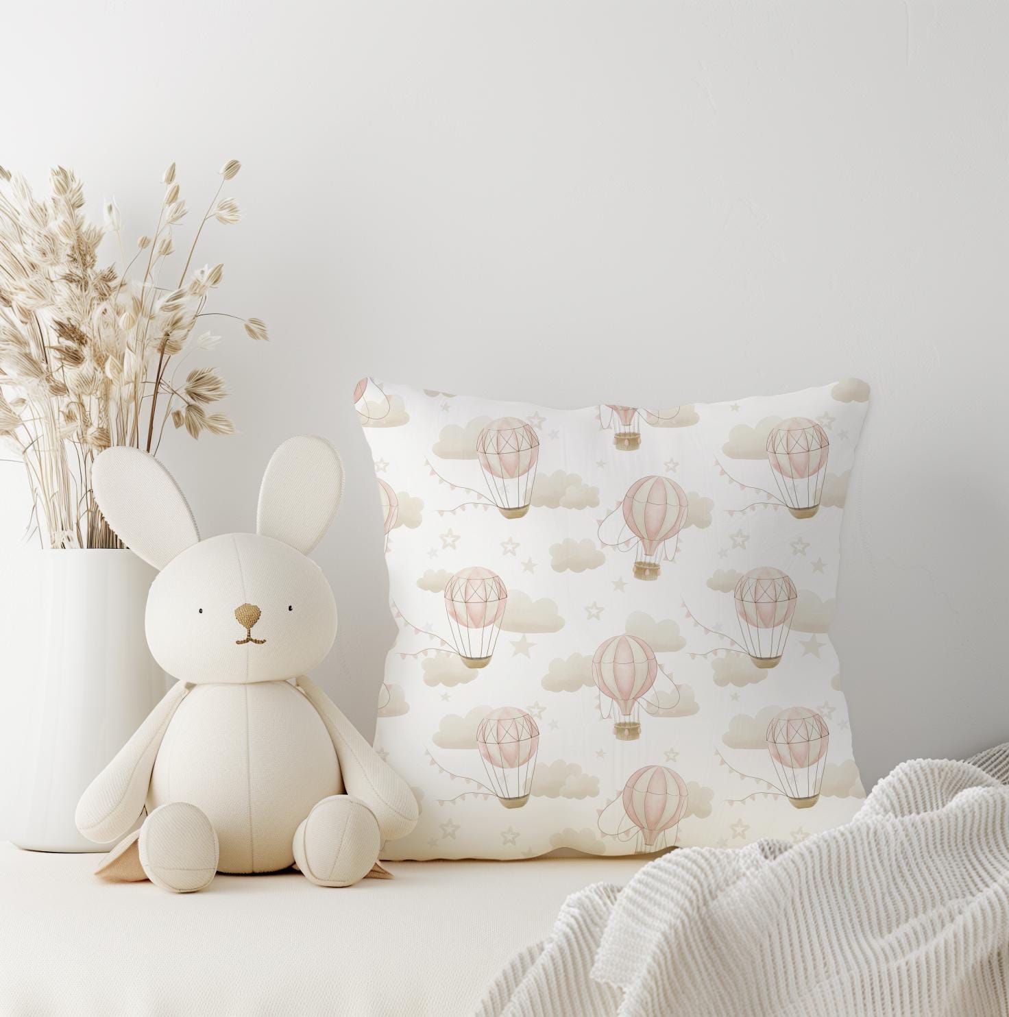 Multiple Hot Air Balloons, Pink - Square Pillow