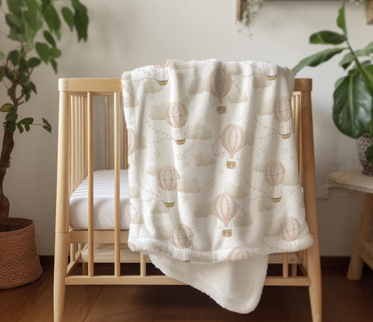 Multiple Hot Air Balloons, Pink - Sherpa Blanket