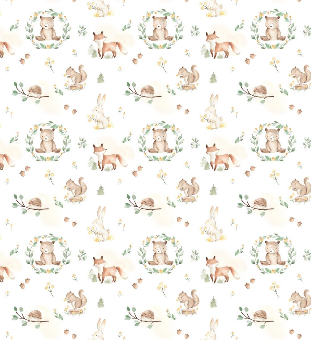 100% Cotton Fabric, Woodland Bears, Fabric, Baby Nursery Fabric, Quilting Fabric, 147cm Wide, Per Meter, Woodland Animals