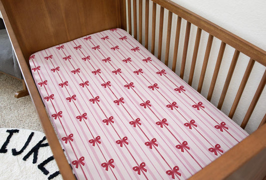 Pink Stripes with Red Bows - Bedding