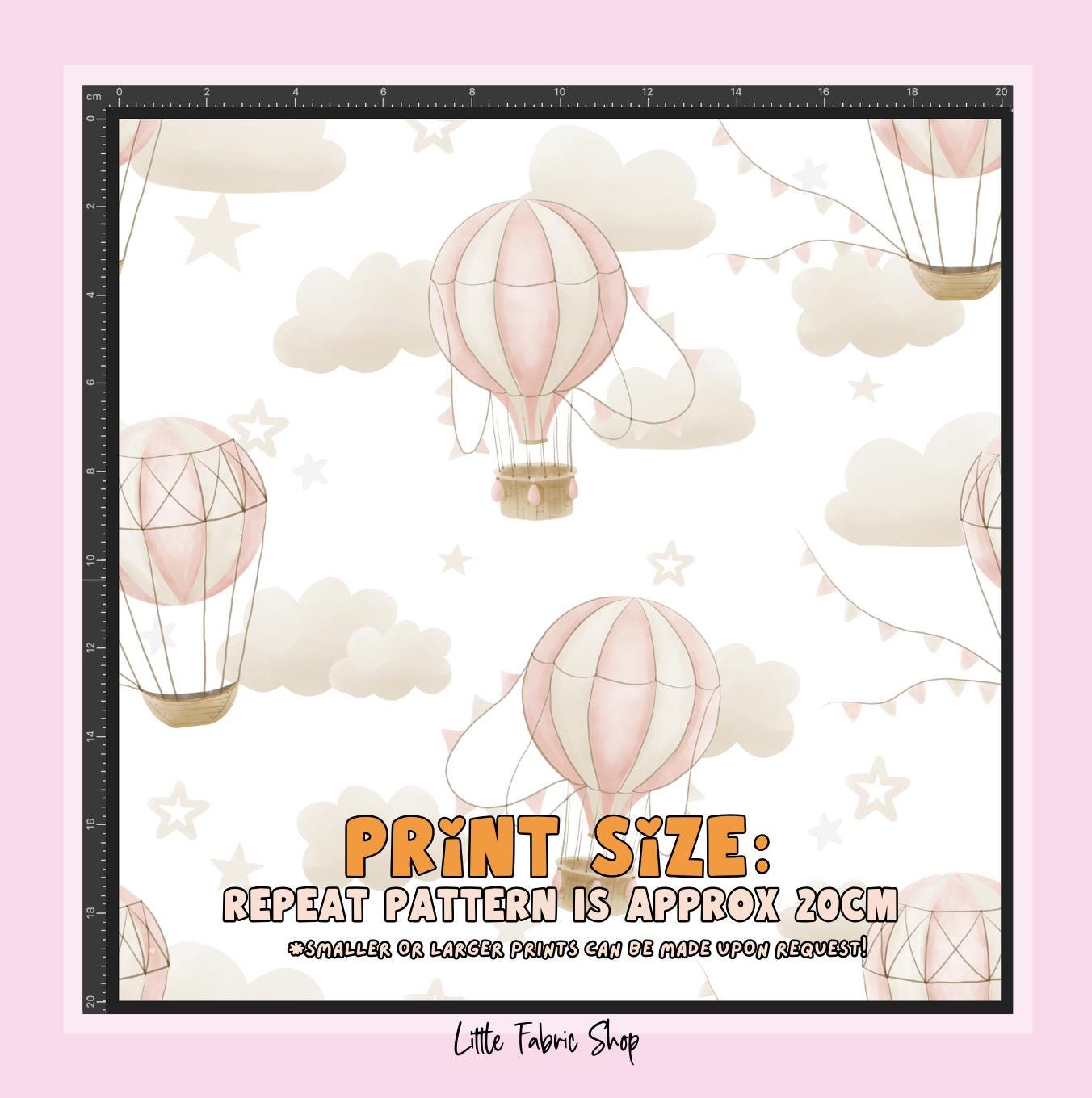 100% Cotton Fabric, Multiple Hot Air Balloons PINK, Fabric, Baby Nursery Fabric, Quilting Fabric, 147cm Wide, Meter