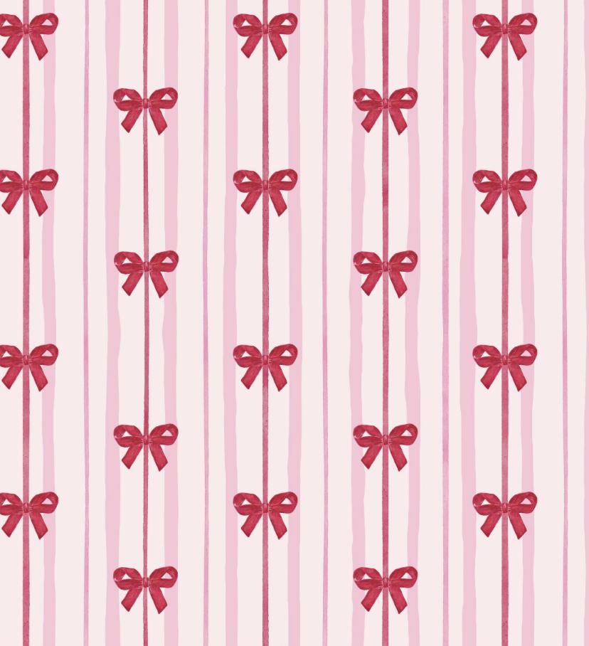 100% Cotton Fabric, Pink Stripes & Red Bows, Fabric, Baby Nursery Fabric, Quilting Fabric, 147cm Wide, Meter