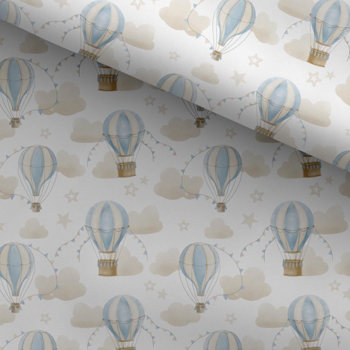 100% Cotton Fabric, Multiple Hot Air Balloon, BLUE, Fabric, Baby Nursery Fabric, Quilting Fabric, 147cm Wide, Meter