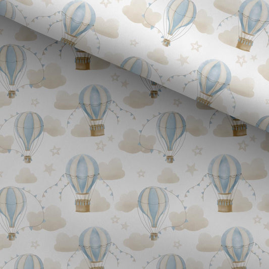 100% Cotton Fabric, Multiple Hot Air Balloon, BLUE, Fabric, Baby Nursery Fabric, Quilting Fabric, 147cm Wide, Meter