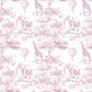 100% Cotton Fabric, Chinoiserie Toile de Jouy Safari - Deep Pink, Fabric, Baby Nursery Fabric, Quilting Fabric, 147cm Wide, Meter