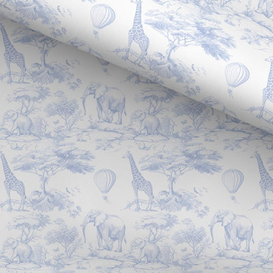 100% Cotton Fabric, Chinoiserie Toile de Jouy Safari - Blue, Fabric, Baby Nursery Fabric, Quilting Fabric, 147cm Wide, Meter