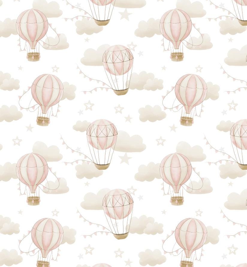 100% Cotton Fabric, Multiple Hot Air Balloons PINK, Fabric, Baby Nursery Fabric, Quilting Fabric, 147cm Wide, Meter