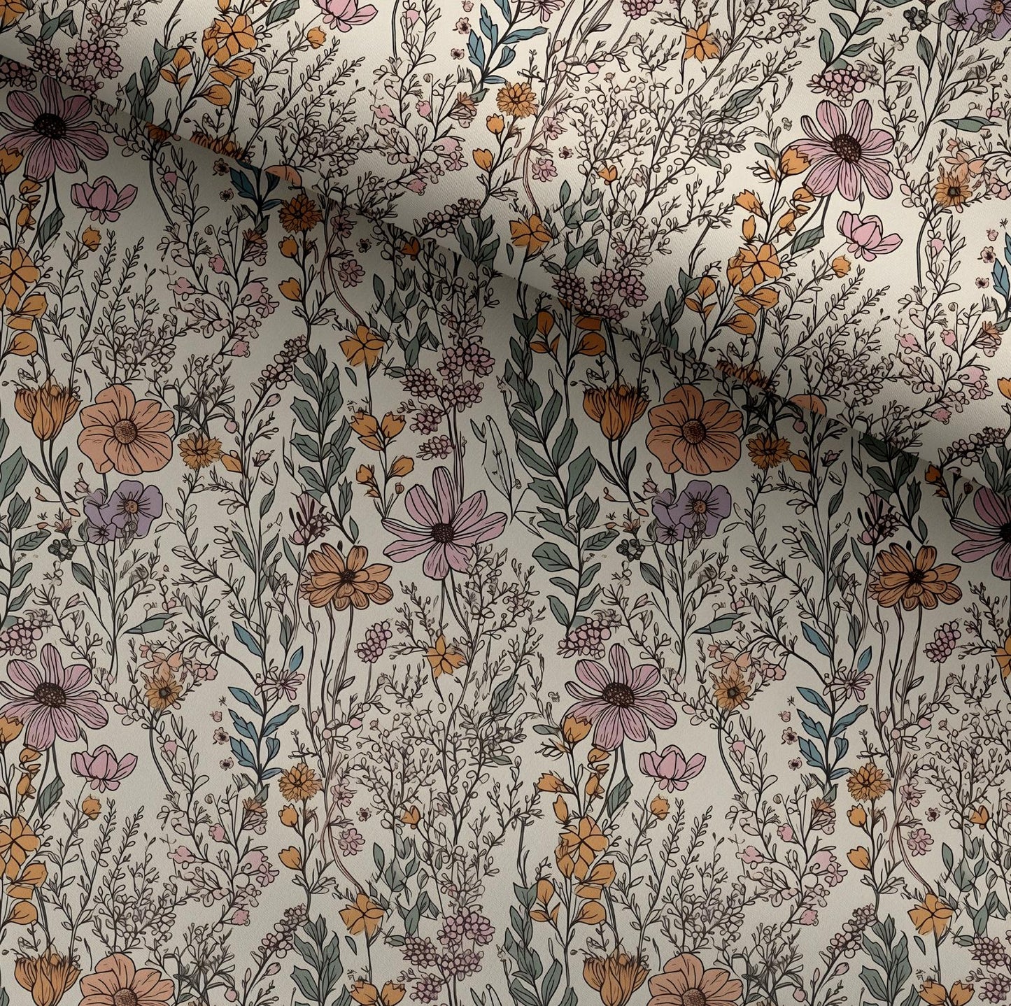 100% Cotton Fabric, Wild Flowers, Floral Fabric, Baby Nursery Fabric, Quilting Fabric, 147cm Wide, Meter
