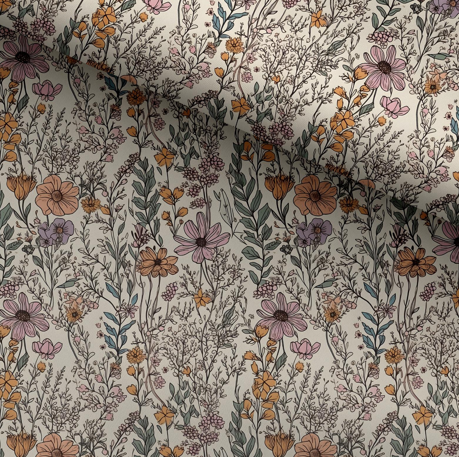 100% Cotton Fabric, Wild Flowers, Floral Fabric, Baby Nursery Fabric, Quilting Fabric, 147cm Wide, Meter