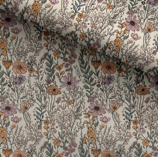 100% Cotton Fabric, Wild Flowers, Floral Fabric, Baby Nursery Fabric, Quilting Fabric, 147cm Wide, Meter
