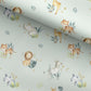 100% Cotton Fabric, Green Safari Animals with Leaves, Fabric, Baby Nursery Fabric, Quilting Fabric, 147cm Wide, Meter